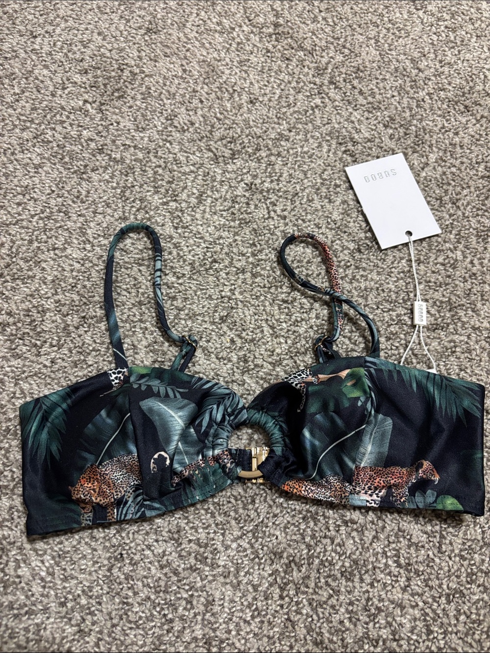 Tropical Leopard Print Bikini Top with Ring Detail